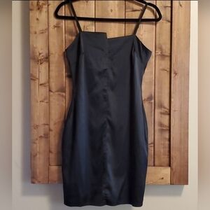 Missguided Black Asymmetrical Neckline Satin Bodycon Mini Dress Size US 4